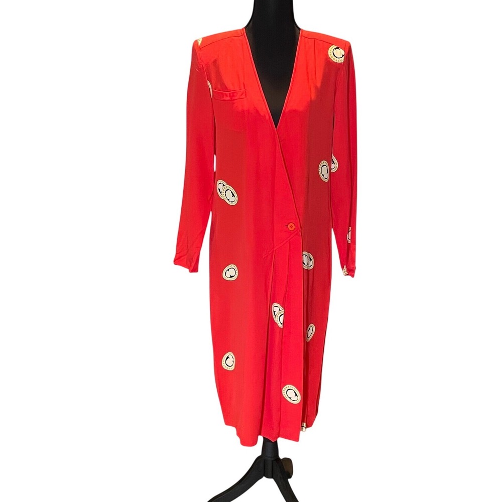 Soo Yung Lee Vtg Red 100% Silk Cameo Medallion Dress 4 80s Rare Avant Garde